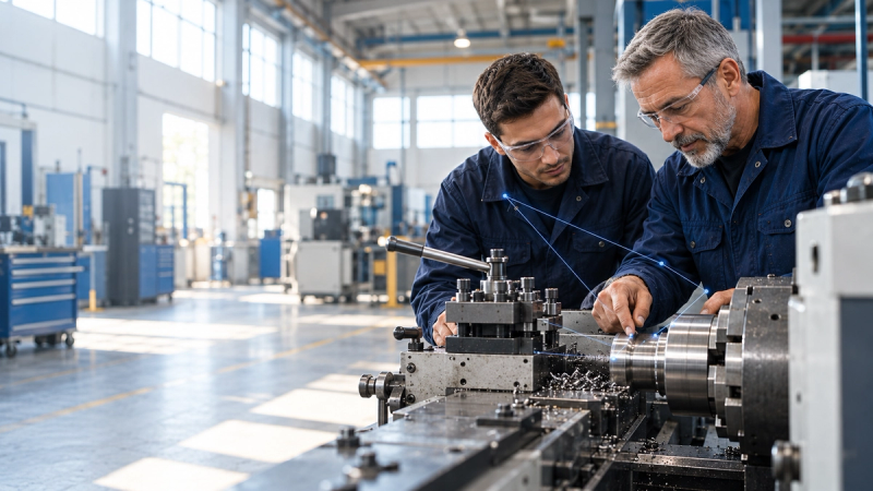 Image of two manufacturing shop floor workers learning tacit knowledge