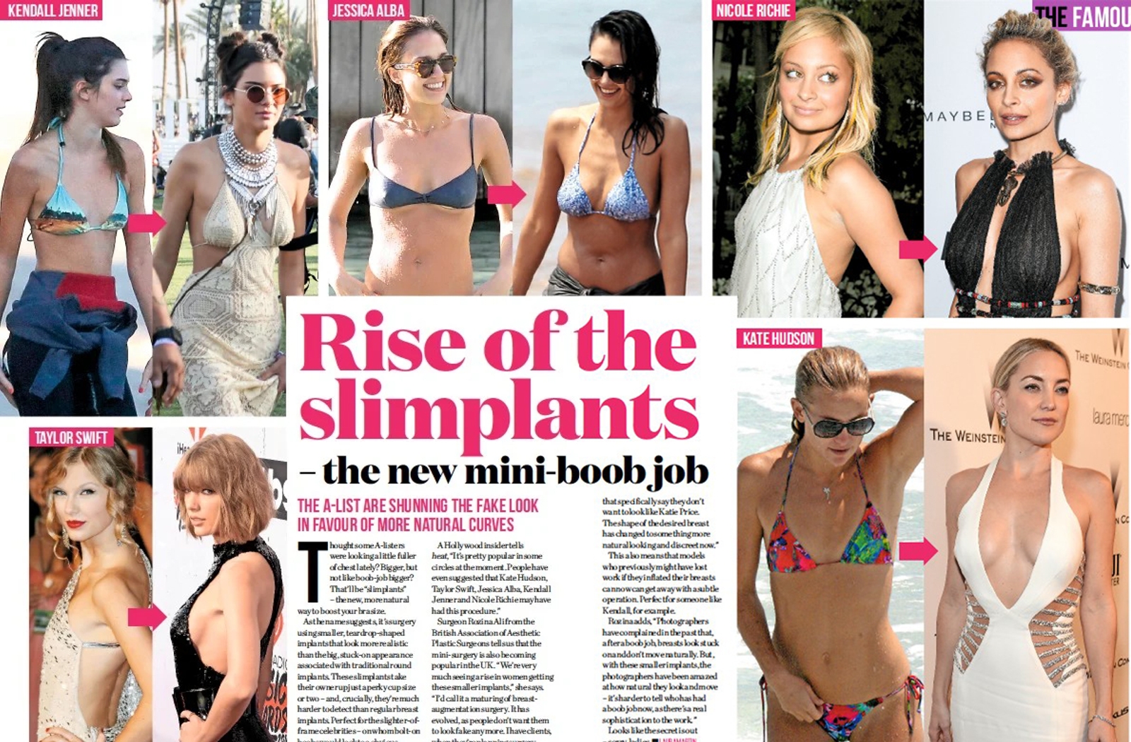 Magazine cover with celebrities before and after mini boob jobs