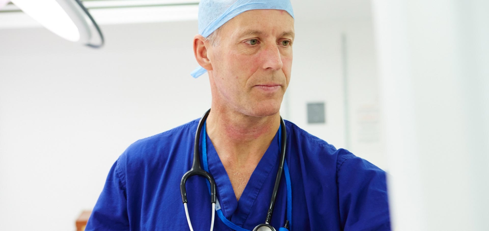 Doctor in blue scrubs