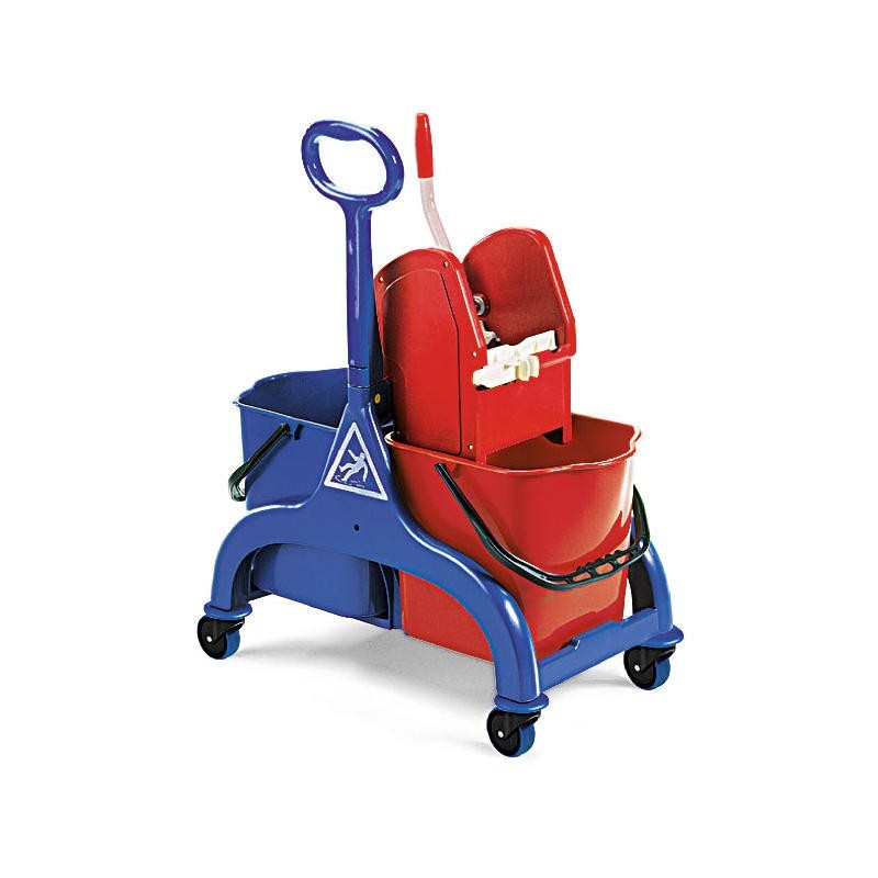 Chariot de nettoyage 2 seaux 25L avec presse à mop et panier de rangement - Image 1