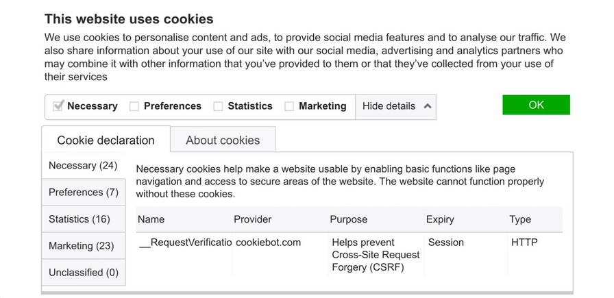 A more appropriate cookie bar