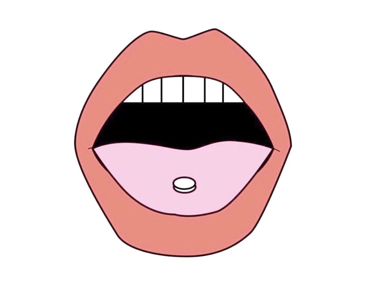 mouth illustration with pill on tongue