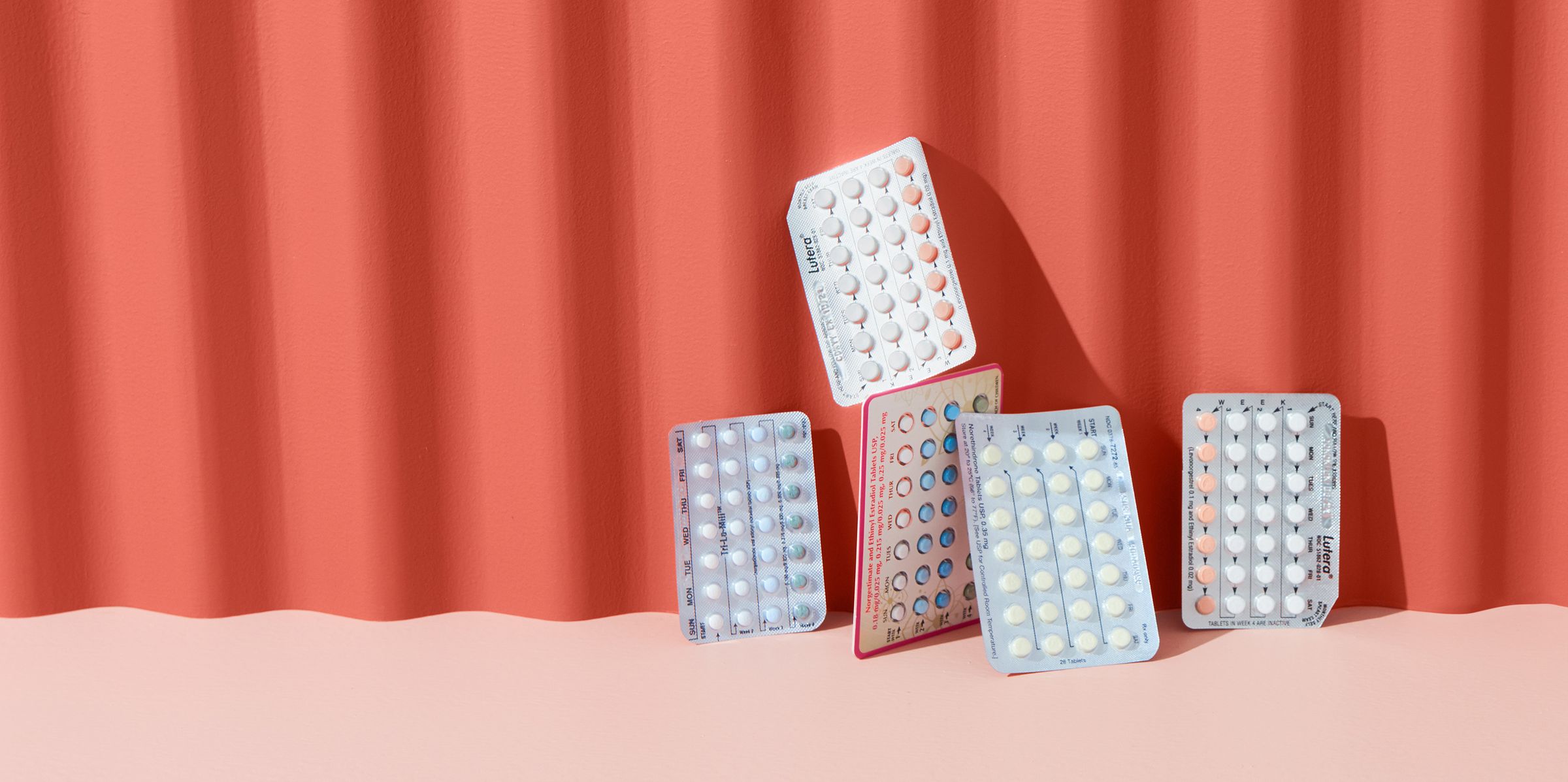 Packs of various birth control pill brands