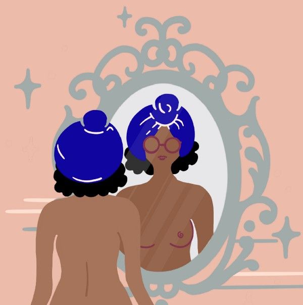 woman in mirror illustration