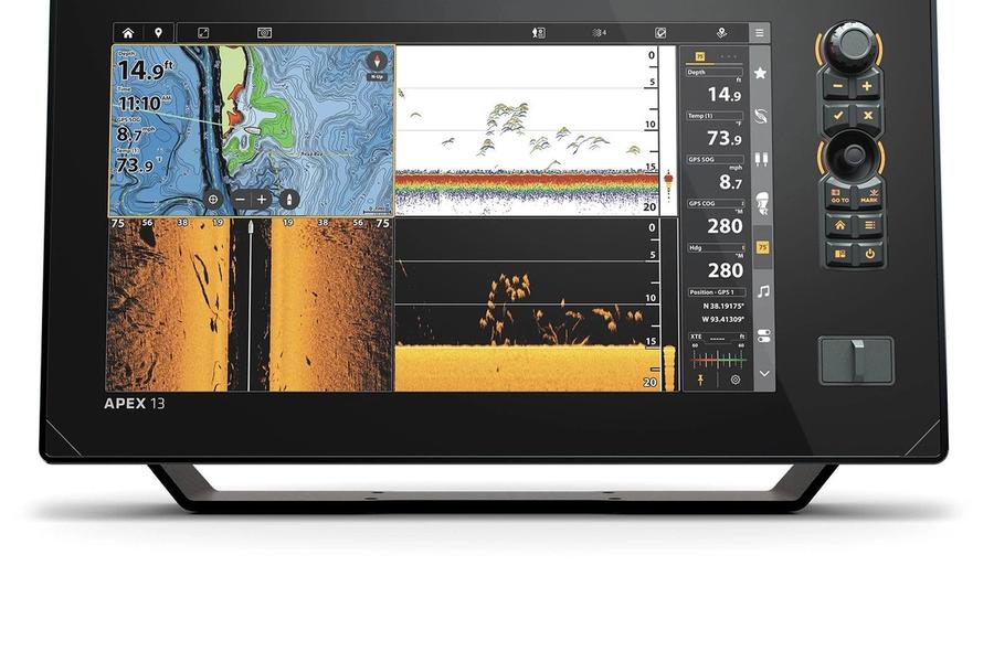 Echosonda Humminbird APEX 13 - ekran z mapą, sonarem i MEGA Side Imaging