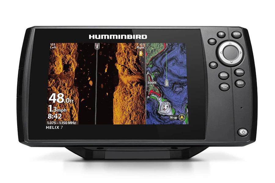 Echosonda z rodziny Humminbird HELIX (na zdjęciu HELIX 7) - obraz MEGA Side Imaging i mapa