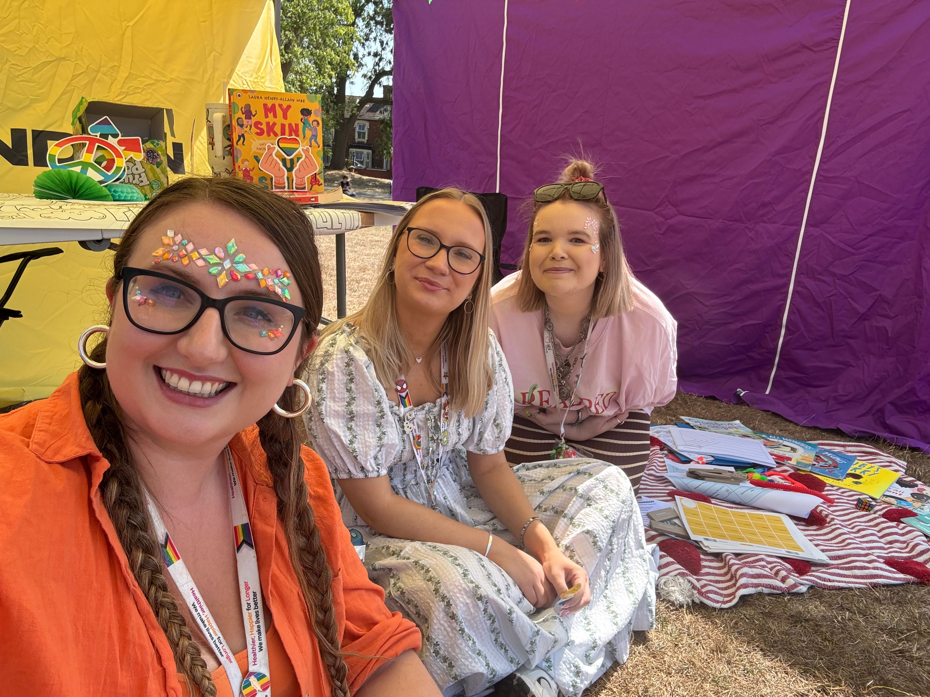 Our team on the BeU Swindon stall at GWR Park, Swindon & Wiltshire Pride 2026