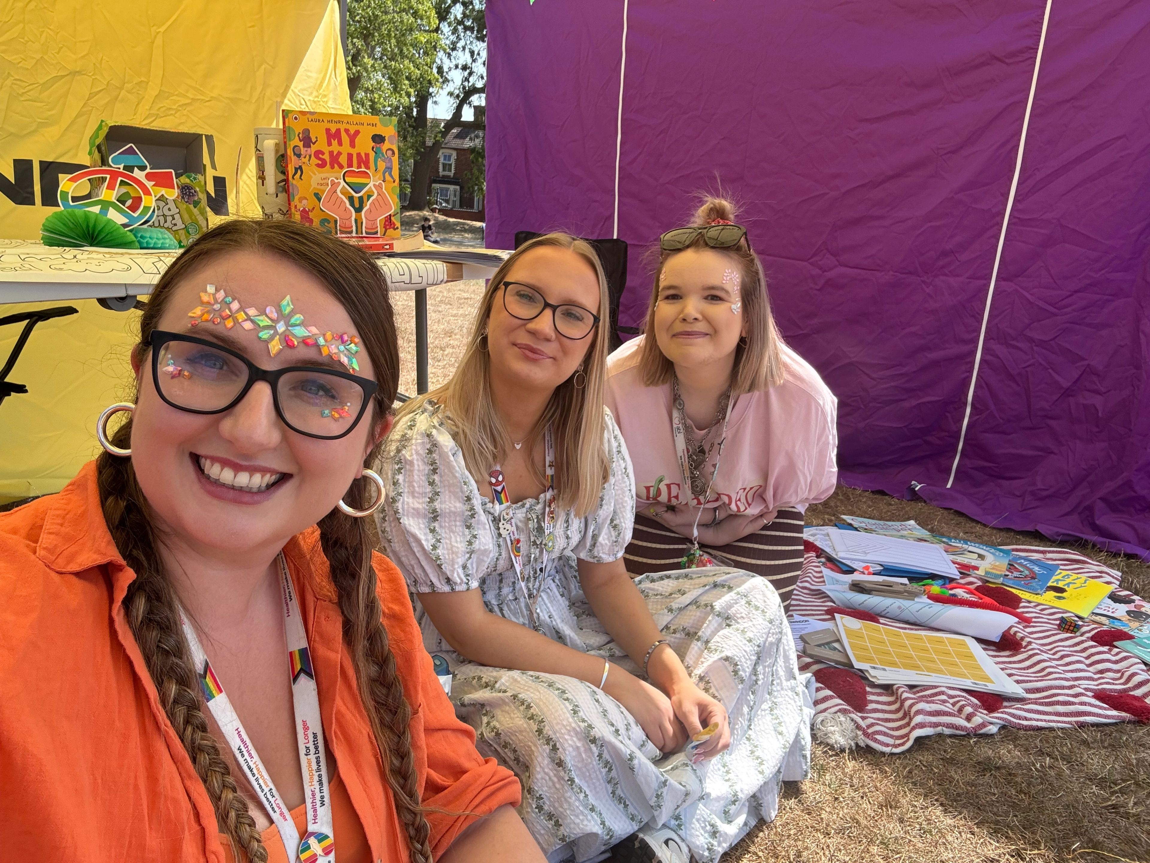 Our team on the BeU Swindon stall at GWR Park, Swindon & Wiltshire Pride 2026