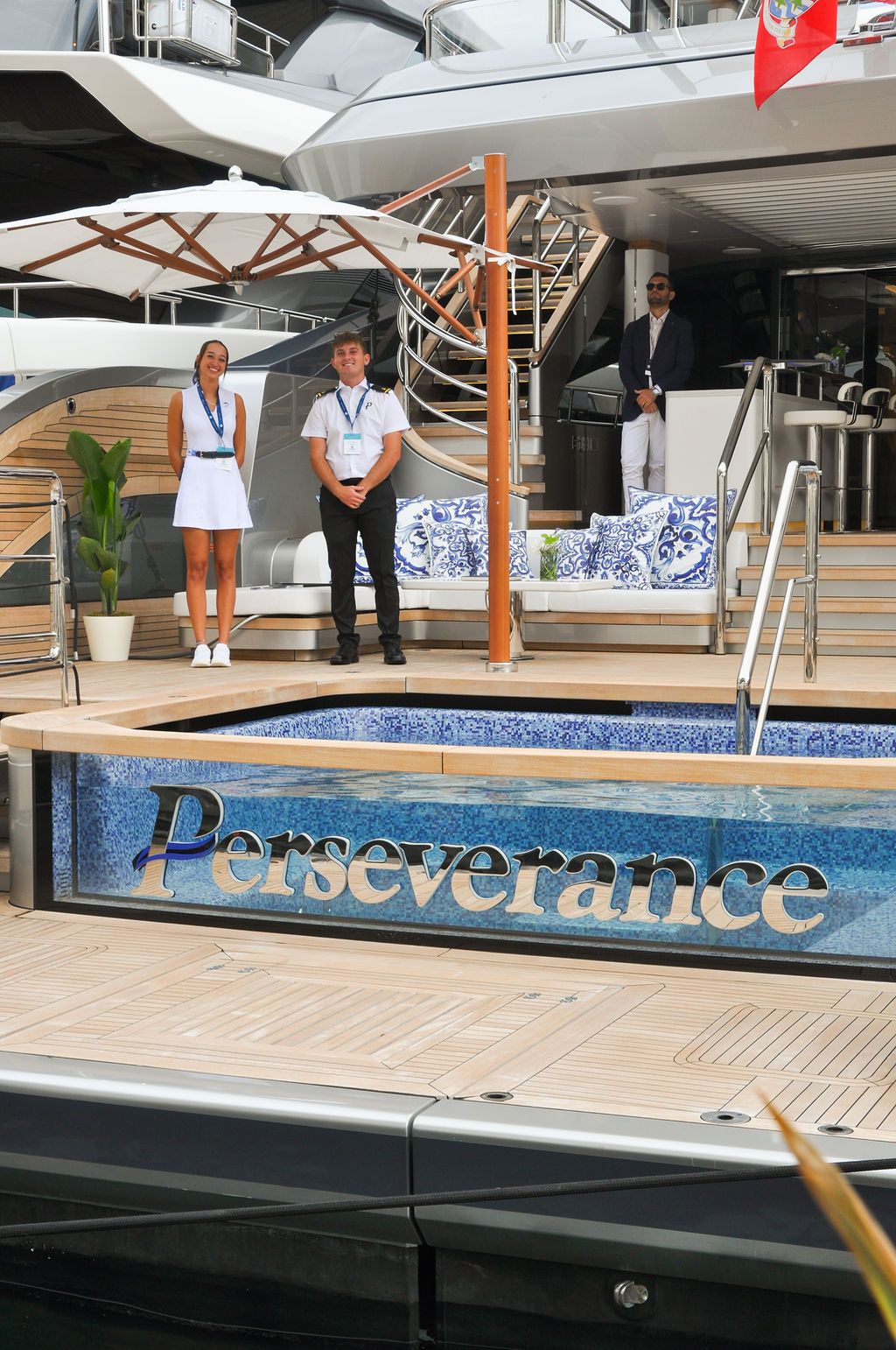 Yachts and crew on the docks at the 2026 Monaco Yacht Show in Port Hercule, Monaco.