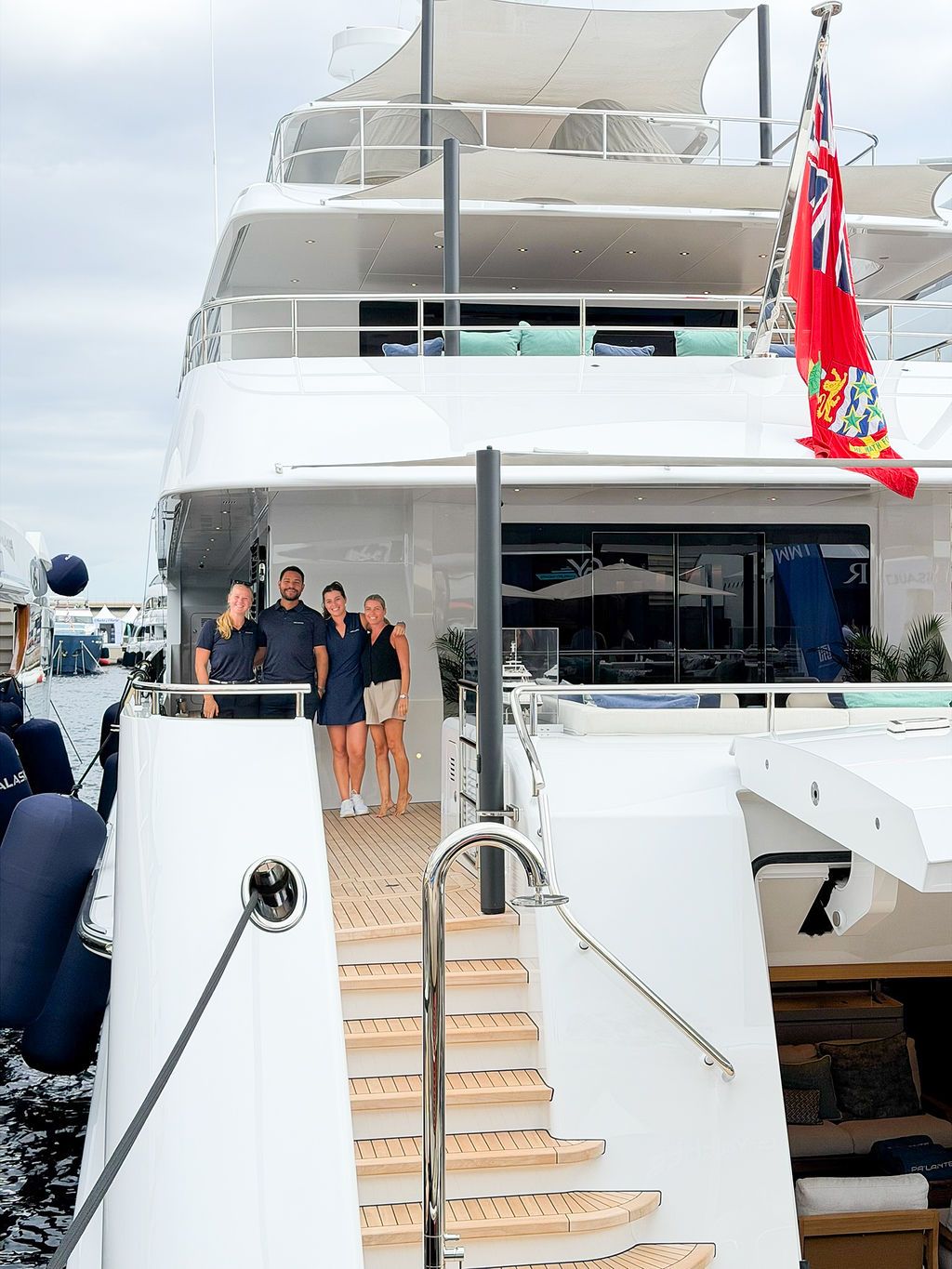 Yachts and crew on the docks at the 2026 Monaco Yacht Show in Port Hercule, Monaco.