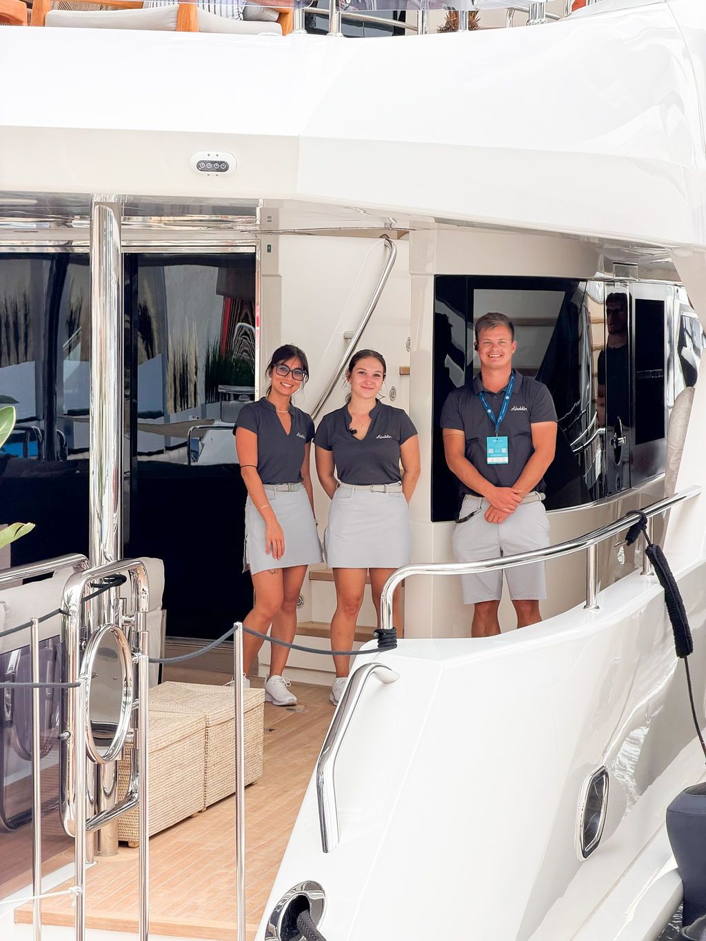 Yachts and crew on the docks at the 2026 Monaco Yacht Show in Port Hercule, Monaco.
