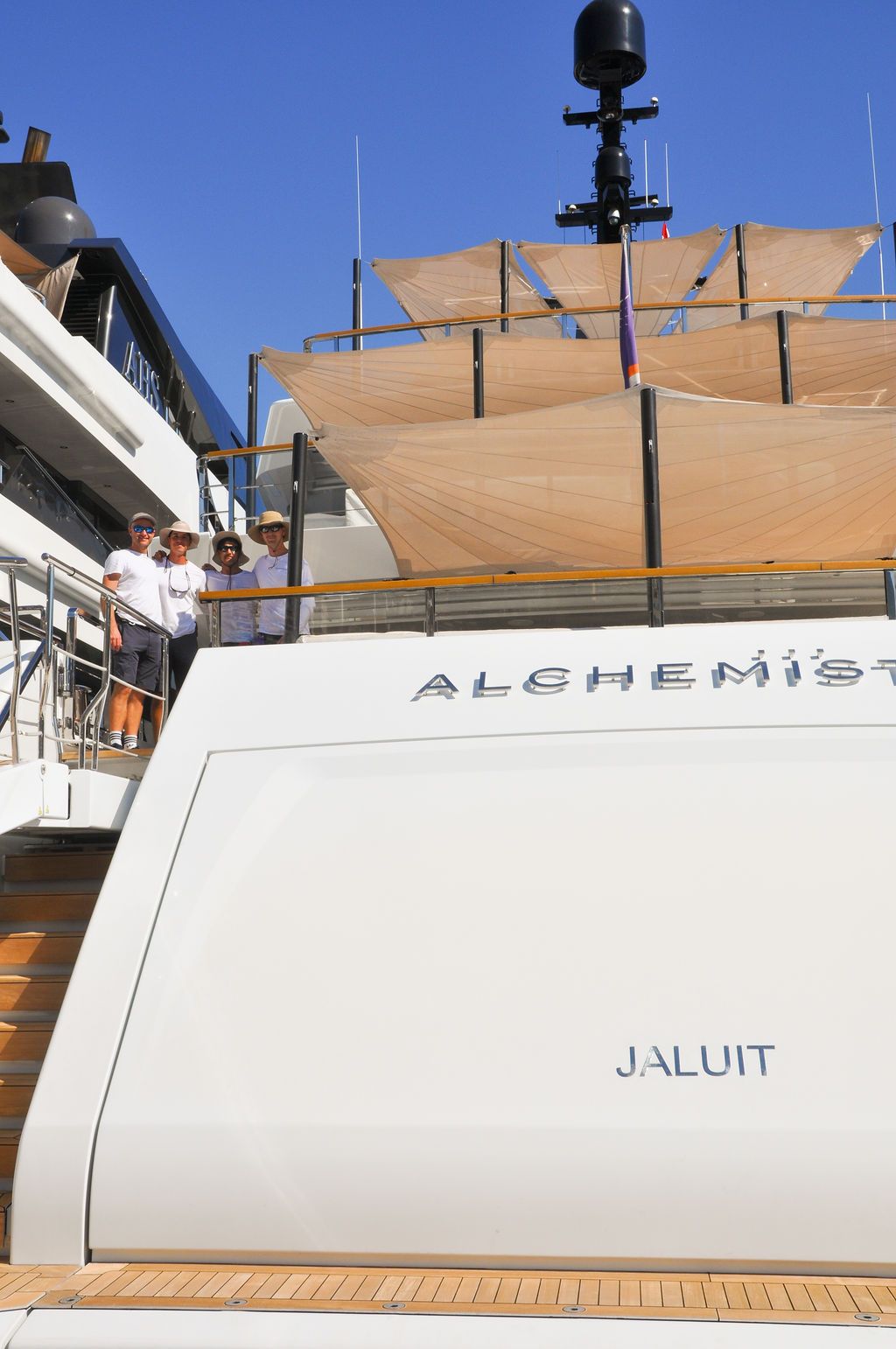 Yachts and crew on the docks at the 2026 Monaco Yacht Show in Port Hercule, Monaco.
