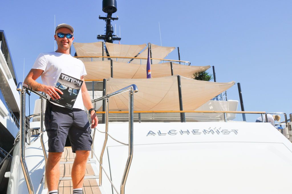Yachts and crew on the docks at the 2026 Monaco Yacht Show in Port Hercule, Monaco.