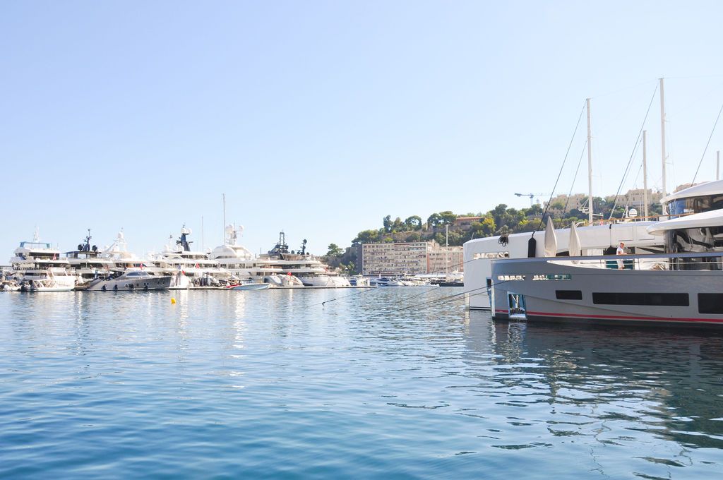 Yachts and crew on the docks at the 2026 Monaco Yacht Show in Port Hercule, Monaco.
