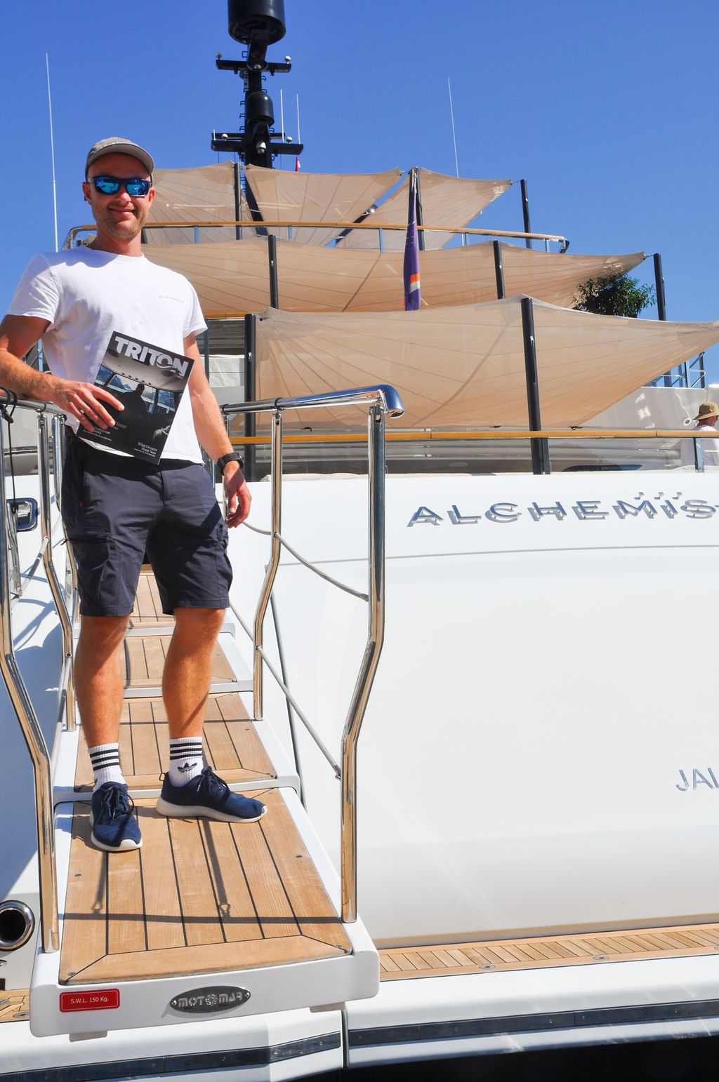 Yachts and crew on the docks at the 2026 Monaco Yacht Show in Port Hercule, Monaco.