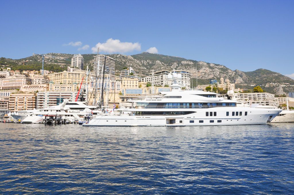 Yachts and crew on the docks at the 2026 Monaco Yacht Show in Port Hercule, Monaco.