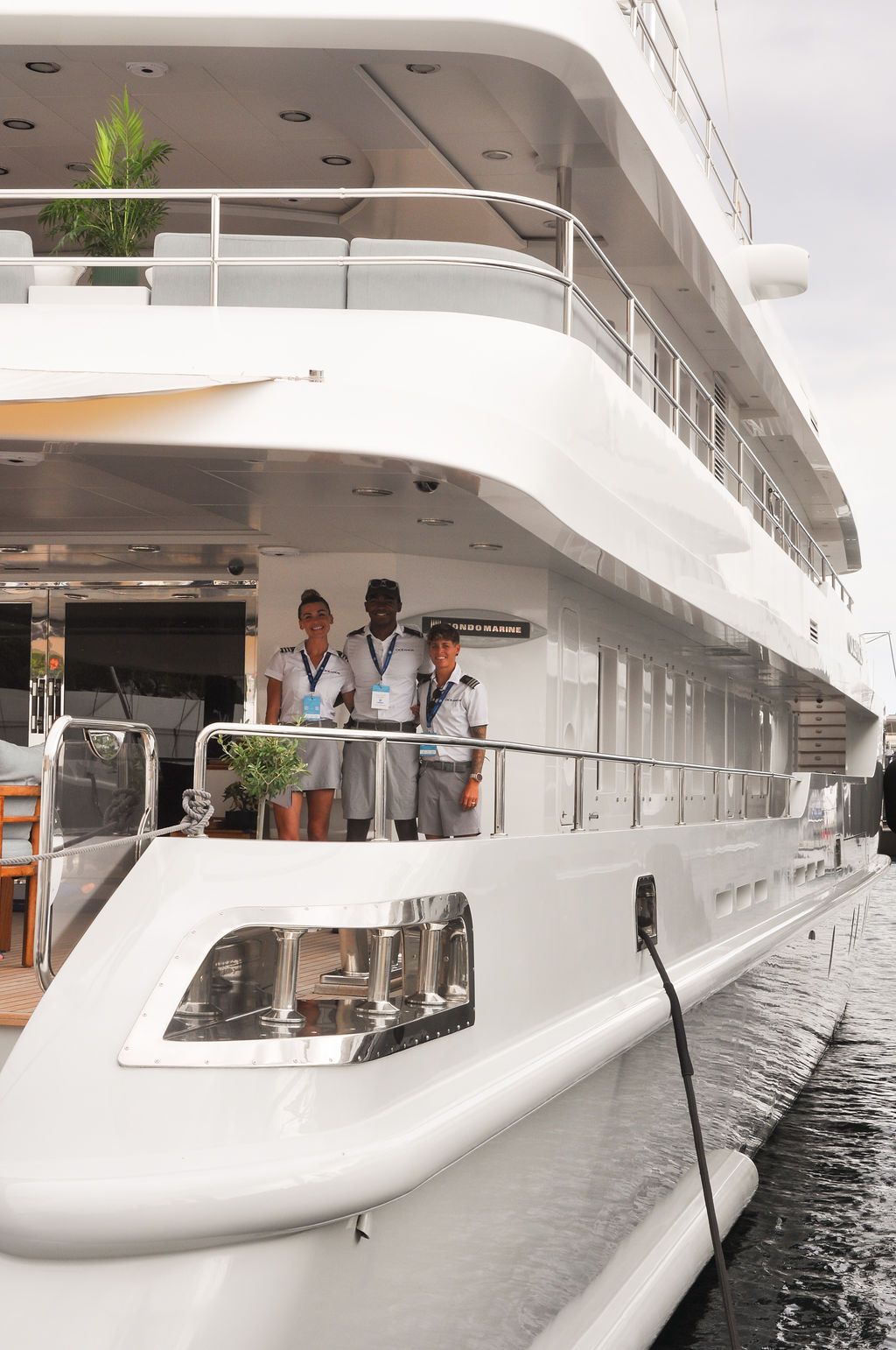 Yachts and crew on the docks at the 2026 Monaco Yacht Show in Port Hercule, Monaco.
