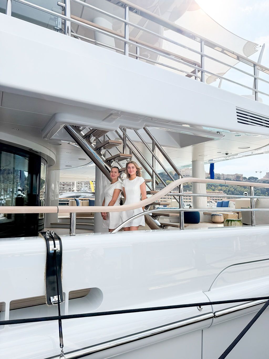 Yachts and crew on the docks at the 2026 Monaco Yacht Show in Port Hercule, Monaco.