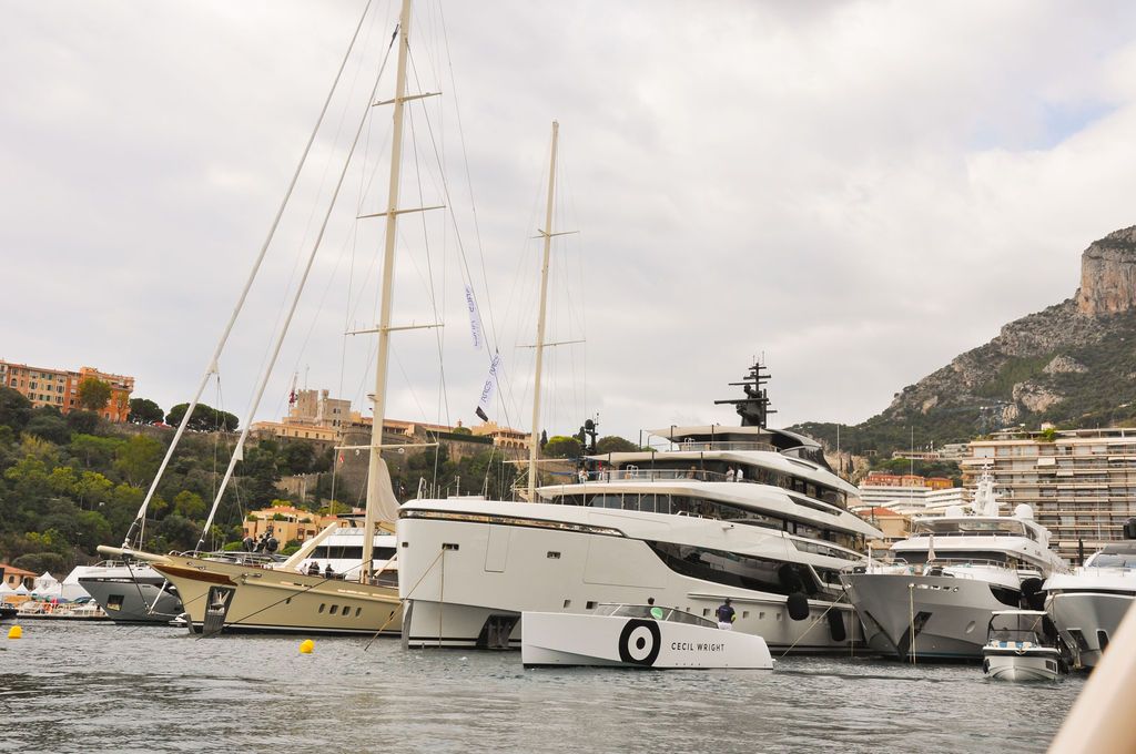 Yachts and crew on the docks at the 2026 Monaco Yacht Show in Port Hercule, Monaco.