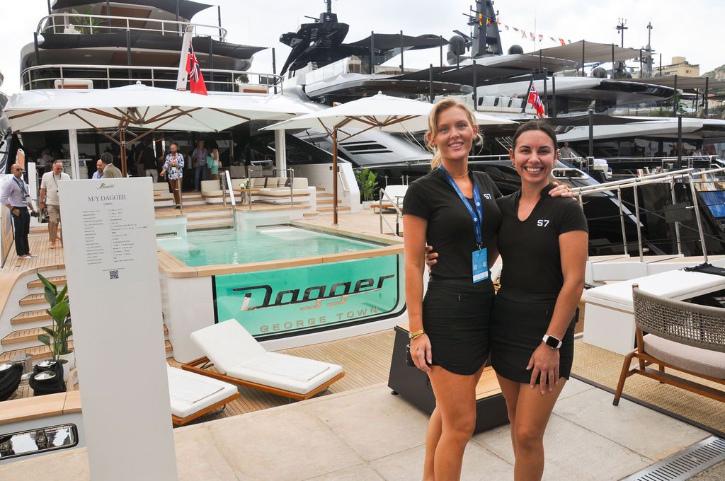 Yachts and crew on the docks at the 2026 Monaco Yacht Show in Port Hercule, Monaco.