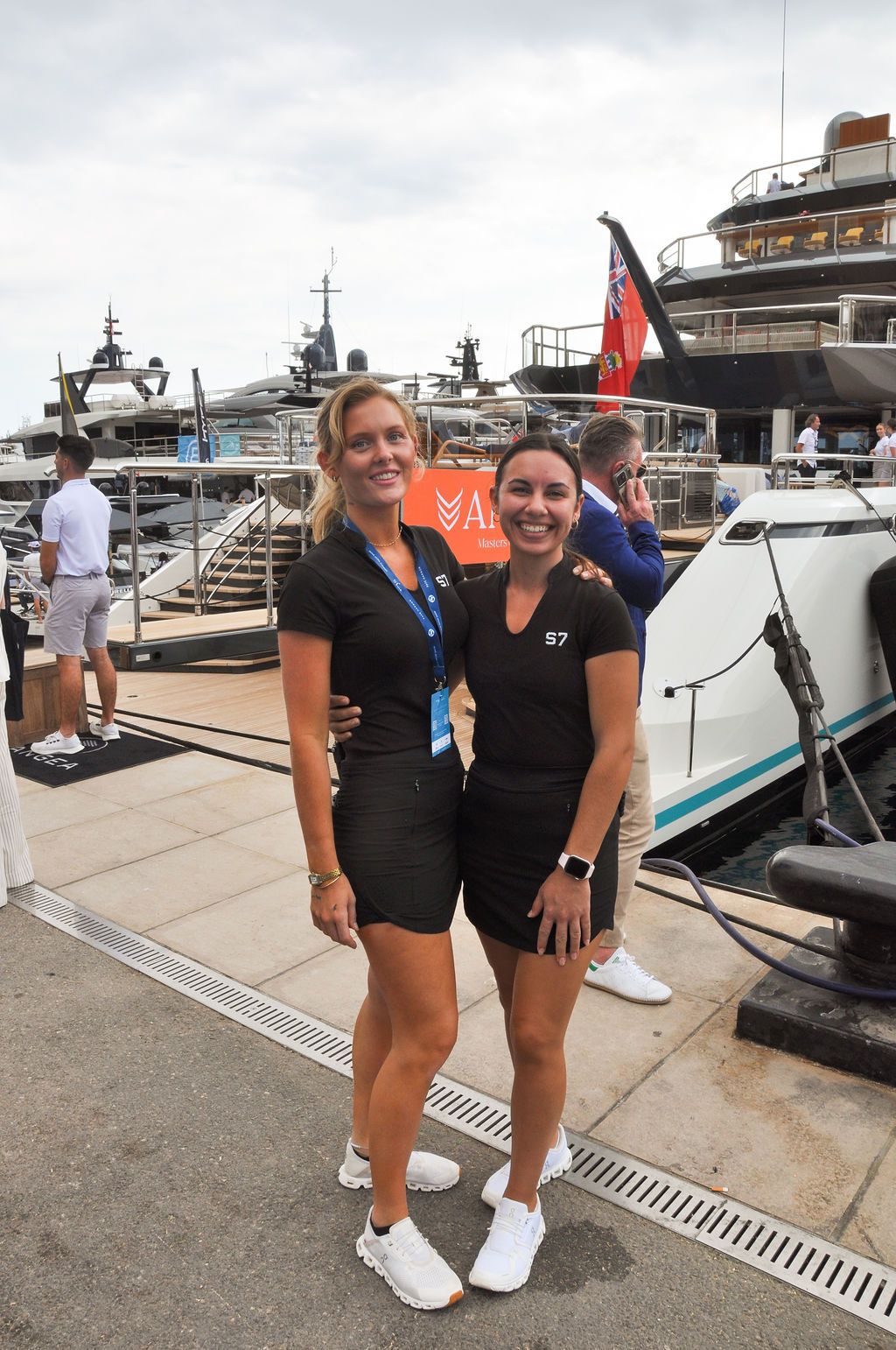 Yachts and crew on the docks at the 2026 Monaco Yacht Show in Port Hercule, Monaco.
