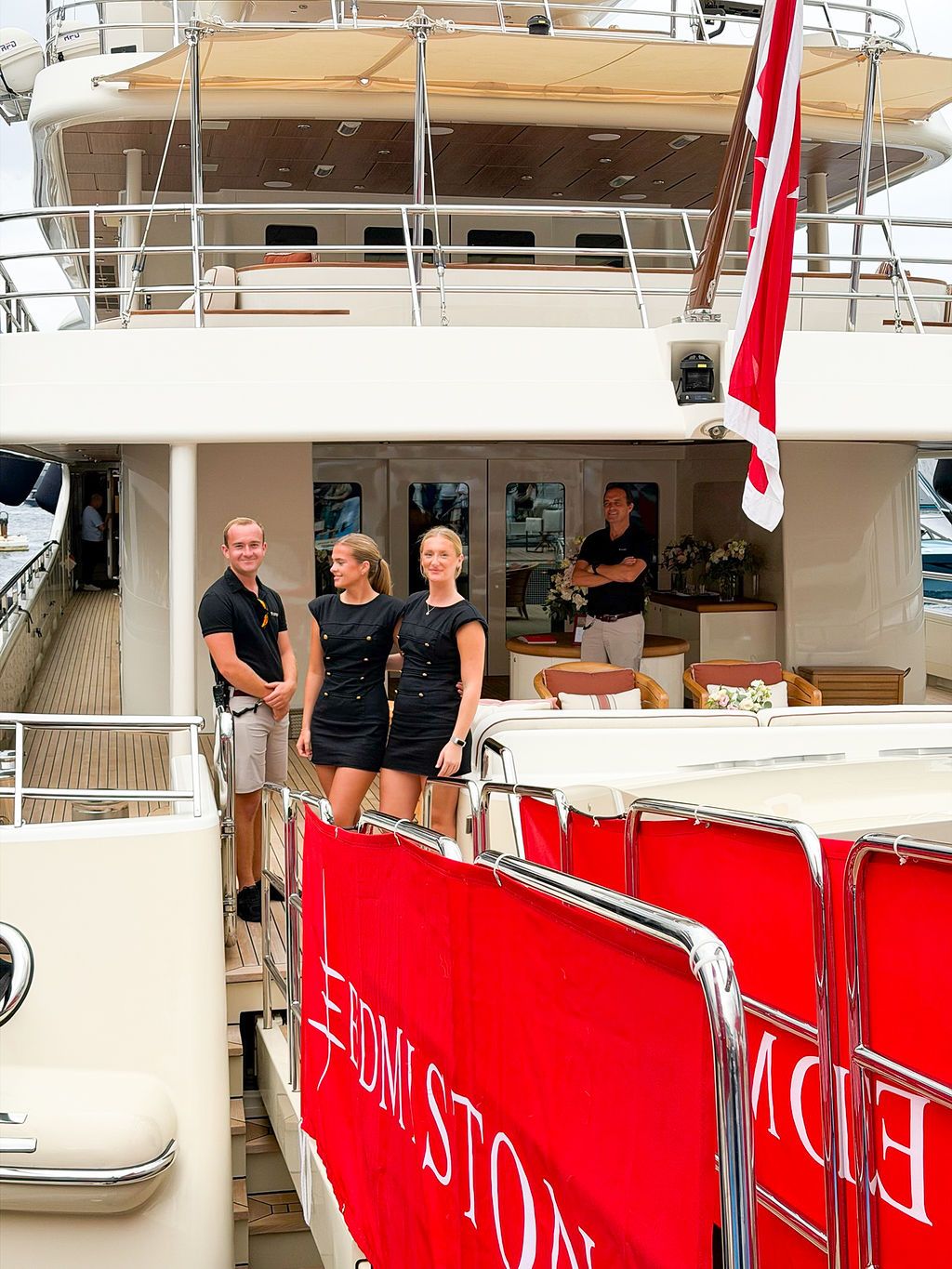 Yachts and crew on the docks at the 2026 Monaco Yacht Show in Port Hercule, Monaco.