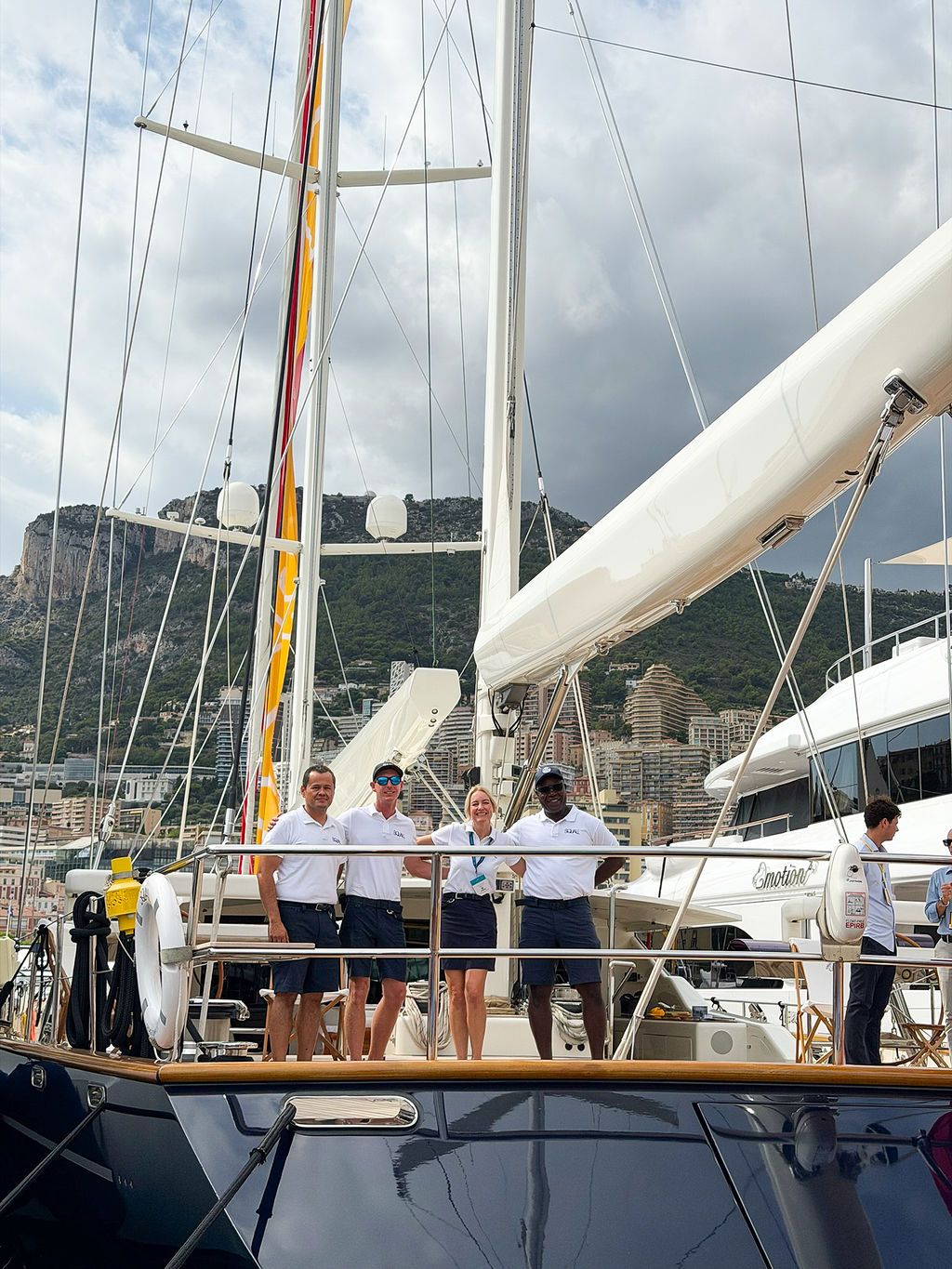 Yachts and crew on the docks at the 2026 Monaco Yacht Show in Port Hercule, Monaco.