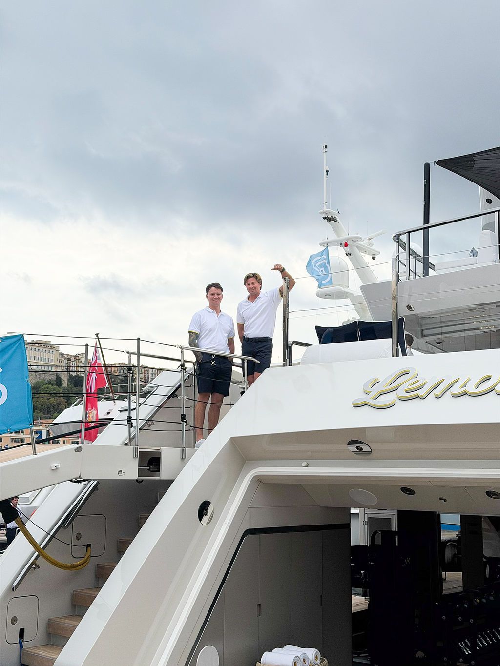 Yachts and crew on the docks at the 2026 Monaco Yacht Show in Port Hercule, Monaco.