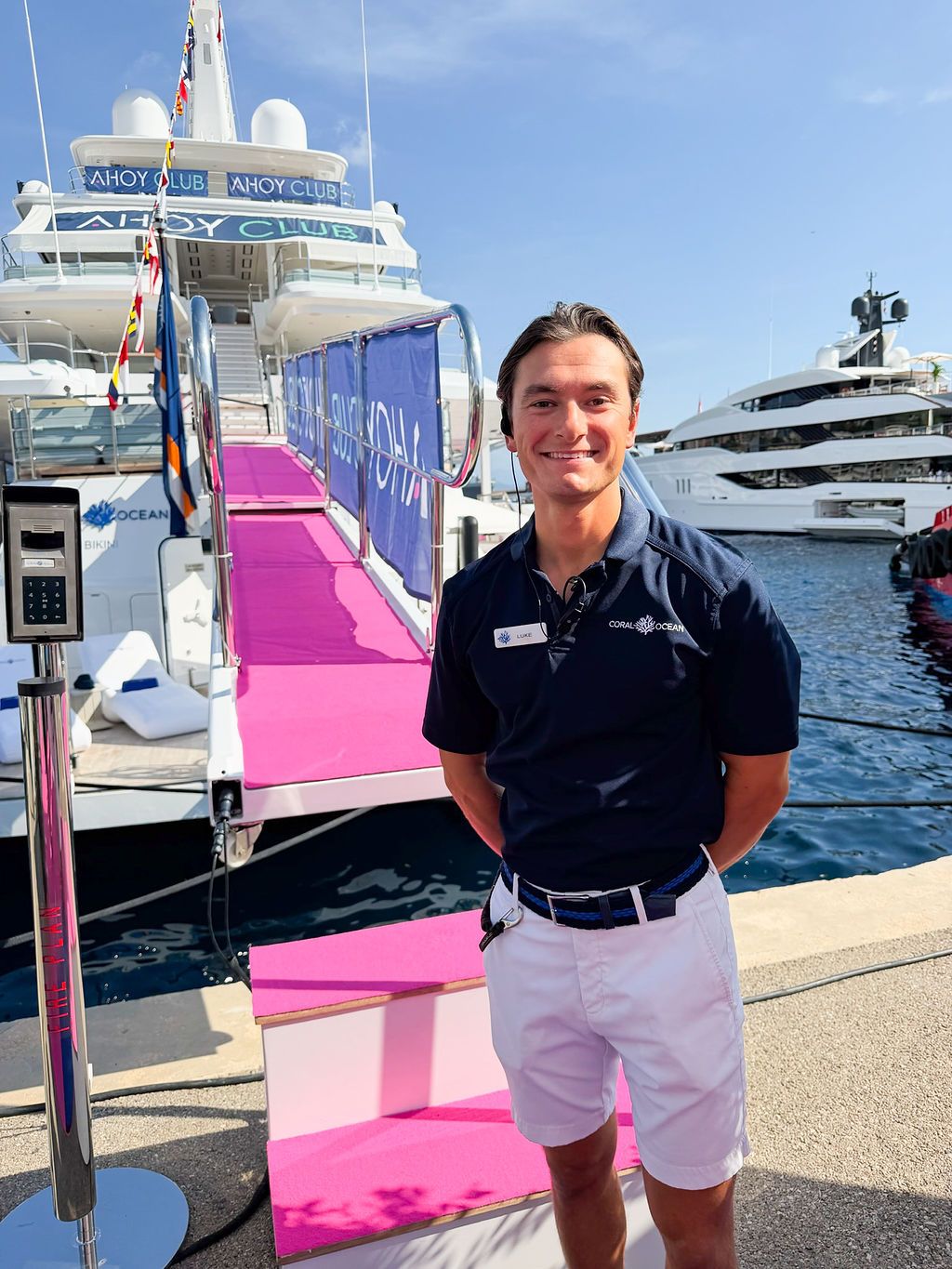 Yachts and crew on the docks at the 2026 Monaco Yacht Show in Port Hercule, Monaco.
