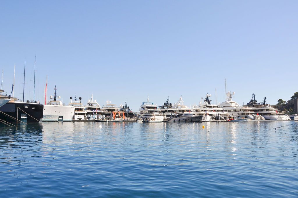 Yachts and crew on the docks at the 2026 Monaco Yacht Show in Port Hercule, Monaco.