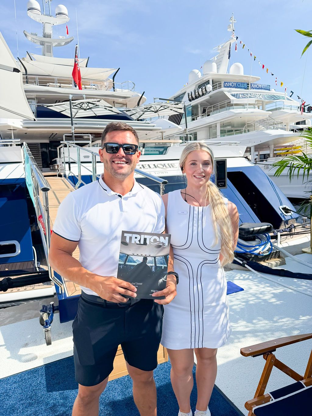 Yachts and crew on the docks at the 2026 Monaco Yacht Show in Port Hercule, Monaco.