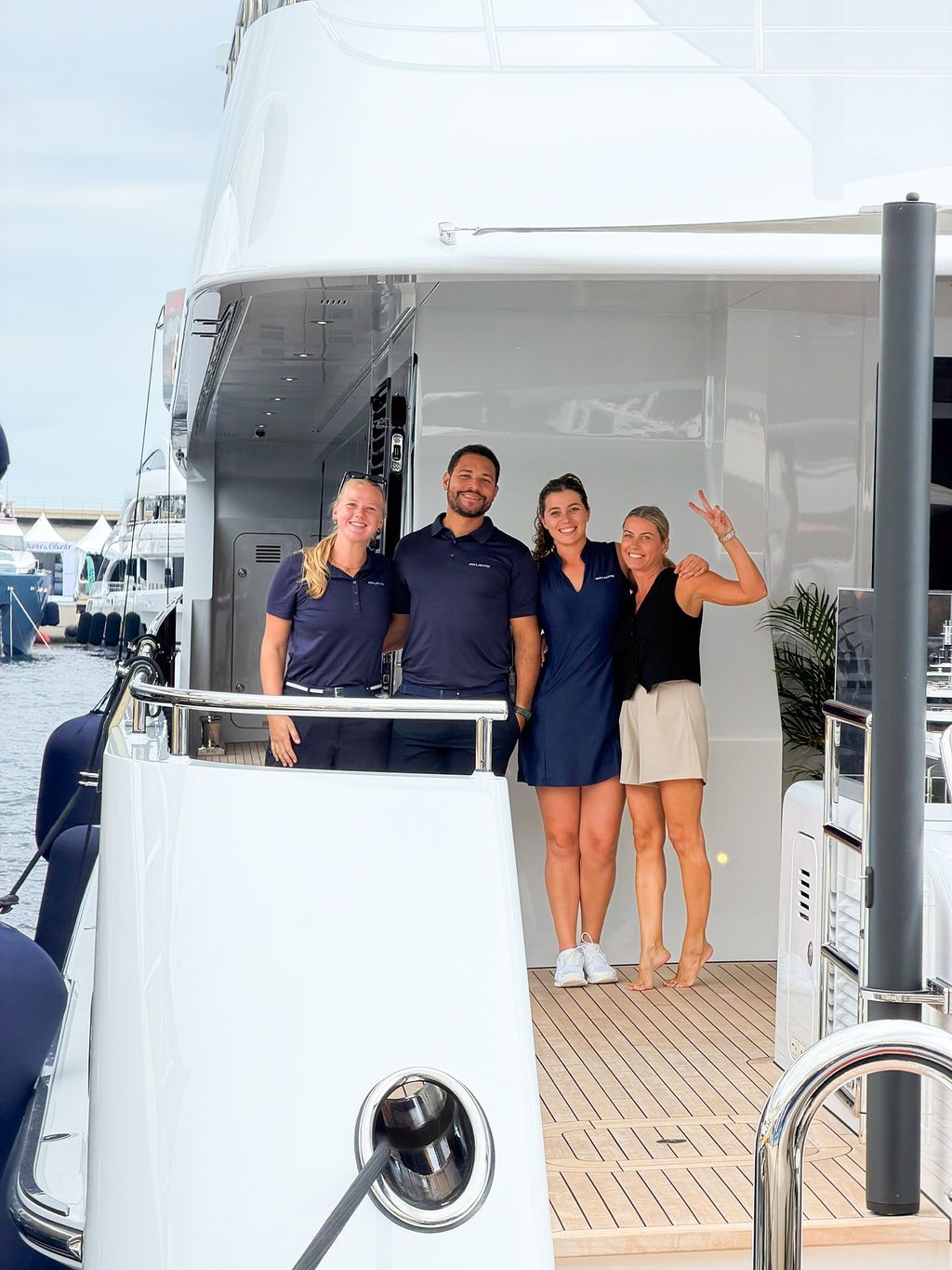 Yachts and crew on the docks at the 2026 Monaco Yacht Show in Port Hercule, Monaco.