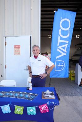 Guests networking at The Triton's Crew, Captains & Connections event at Nautical Ventures Marina.