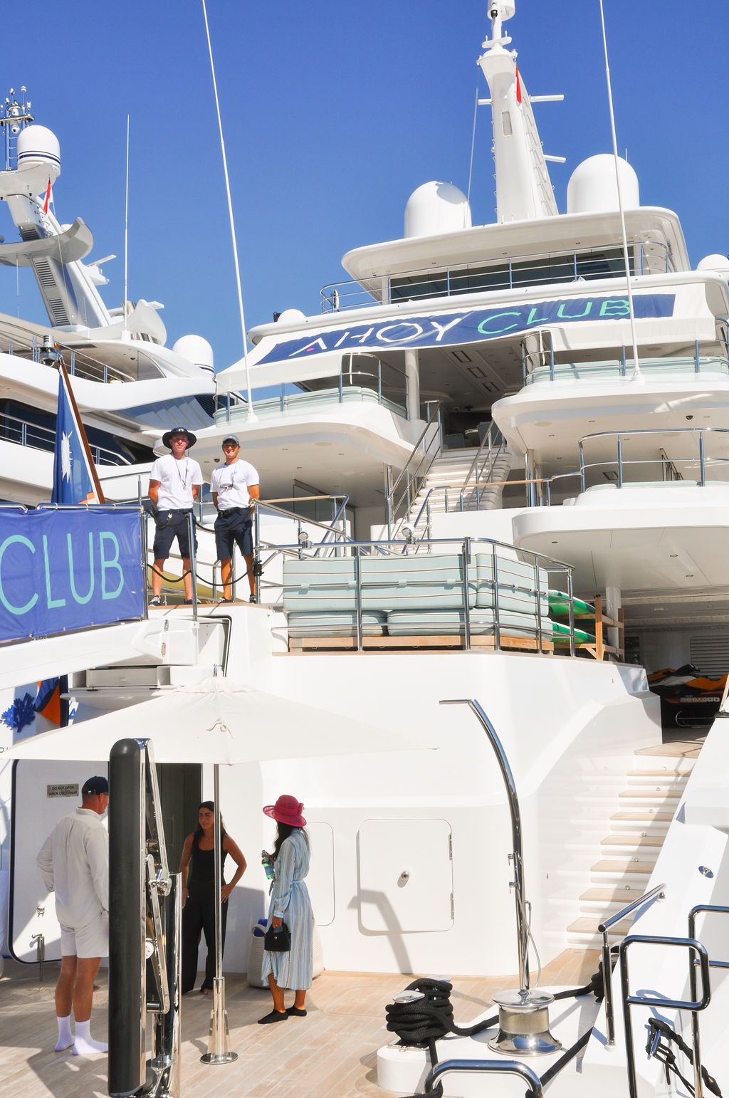 Yachts and crew on the docks at the 2026 Monaco Yacht Show in Port Hercule, Monaco.