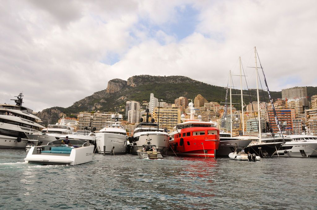 Yachts and crew on the docks at the 2026 Monaco Yacht Show in Port Hercule, Monaco.