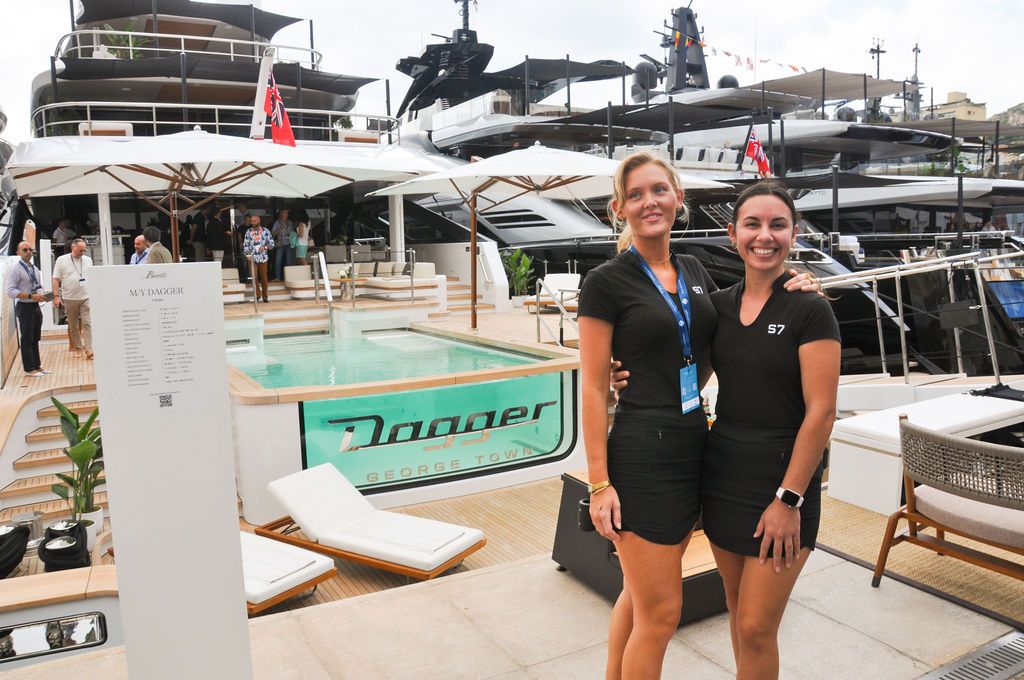 Yachts and crew on the docks at the 2026 Monaco Yacht Show in Port Hercule, Monaco.
