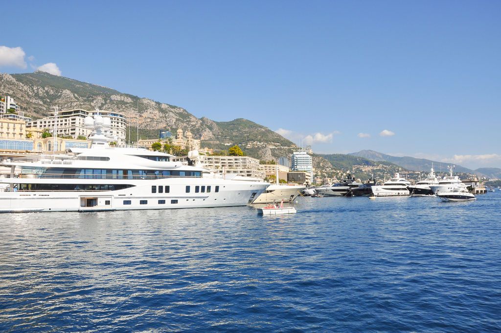 Yachts and crew on the docks at the 2026 Monaco Yacht Show in Port Hercule, Monaco.