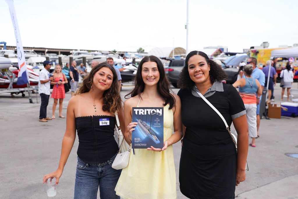 Guests networking at The Triton's Crew, Captains & Connections event at Nautical Ventures Marina.