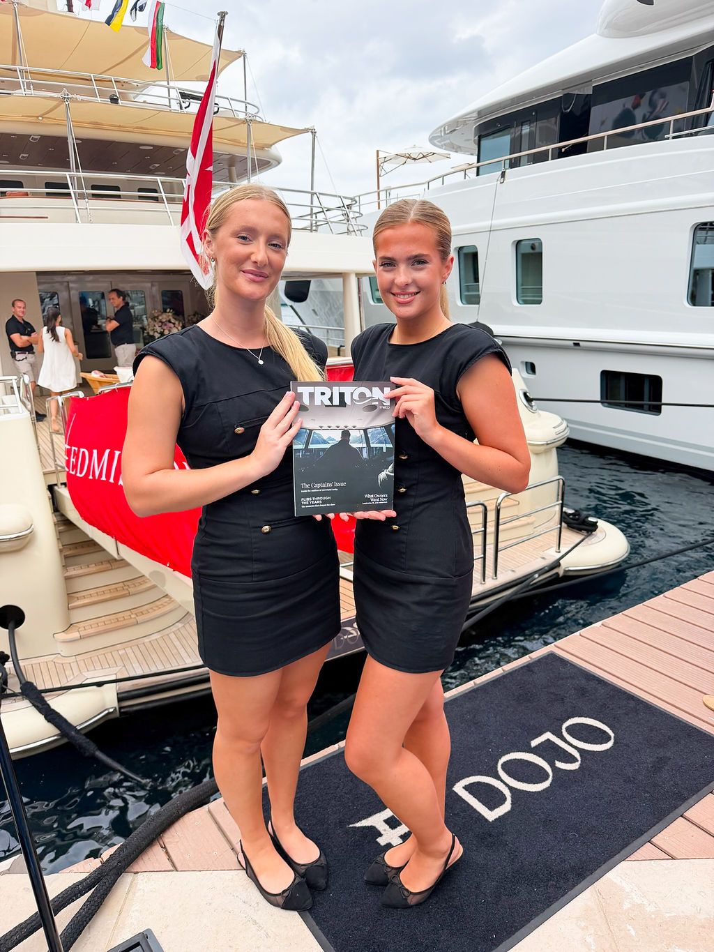 Yachts and crew on the docks at the 2026 Monaco Yacht Show in Port Hercule, Monaco.