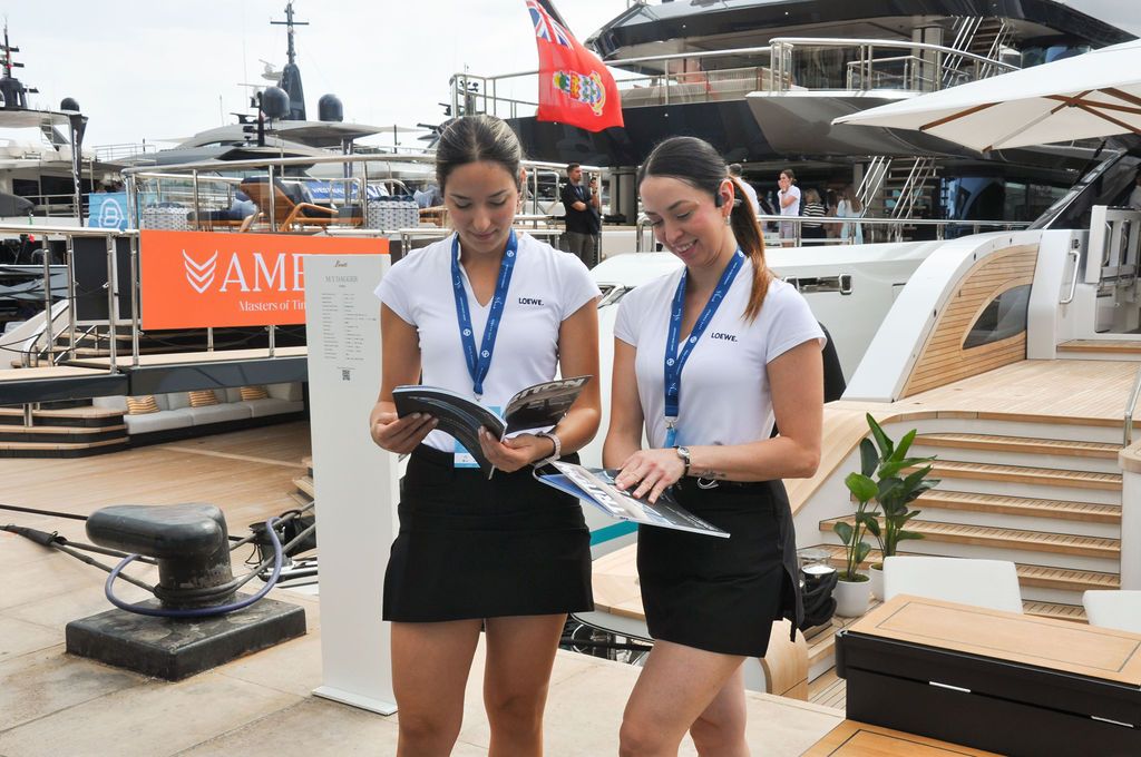 Yachts and crew on the docks at the 2026 Monaco Yacht Show in Port Hercule, Monaco.