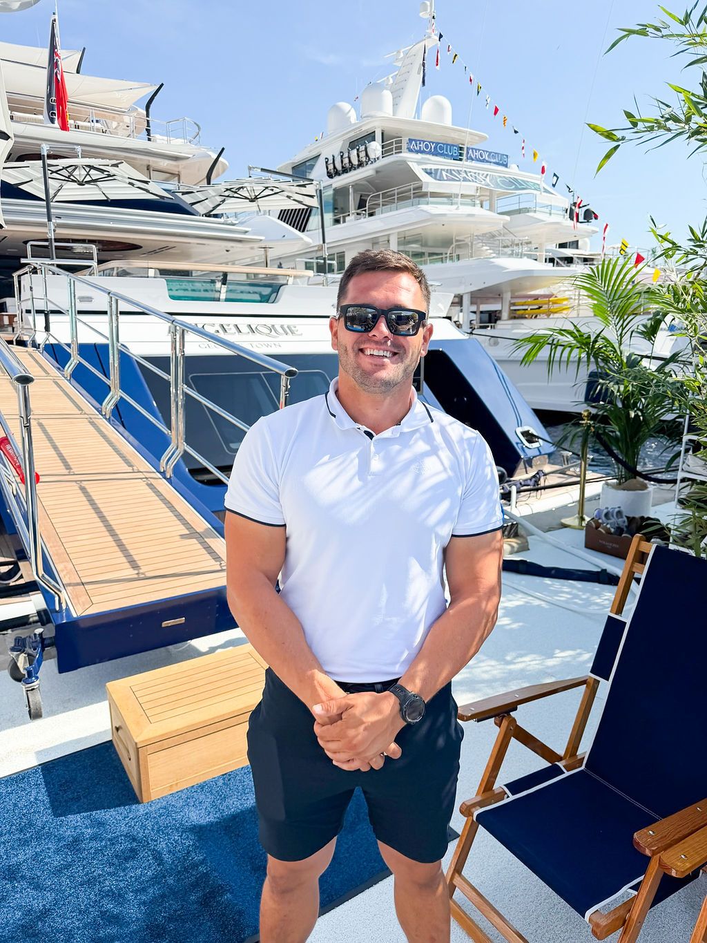Yachts and crew on the docks at the 2026 Monaco Yacht Show in Port Hercule, Monaco.