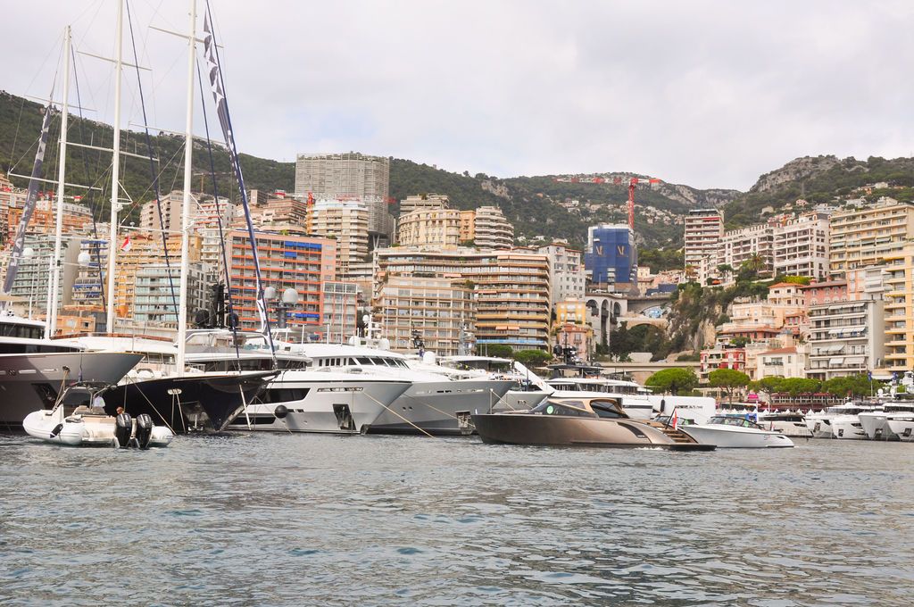 Yachts and crew on the docks at the 2026 Monaco Yacht Show in Port Hercule, Monaco.