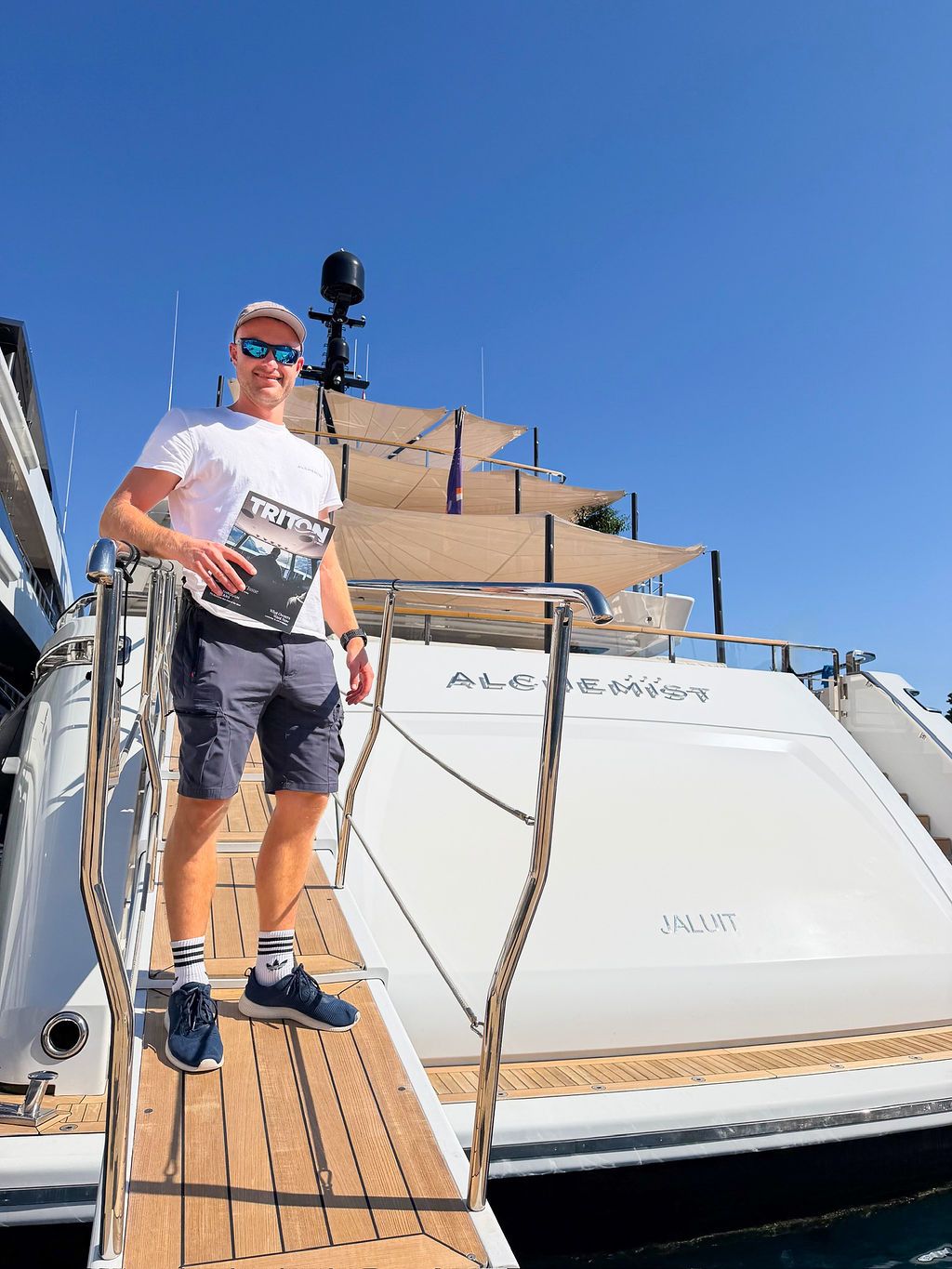 Yachts and crew on the docks at the 2026 Monaco Yacht Show in Port Hercule, Monaco.