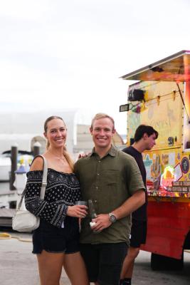 Guests networking at The Triton's Crew, Captains & Connections event at Nautical Ventures Marina.