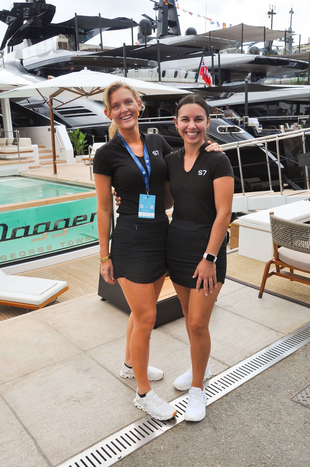 Yachts and crew on the docks at the 2026 Monaco Yacht Show in Port Hercule, Monaco.