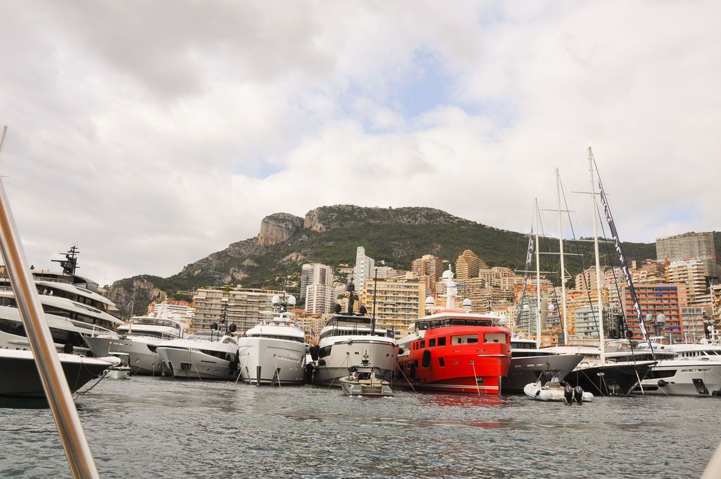 Yachts and crew on the docks at the 2026 Monaco Yacht Show in Port Hercule, Monaco.