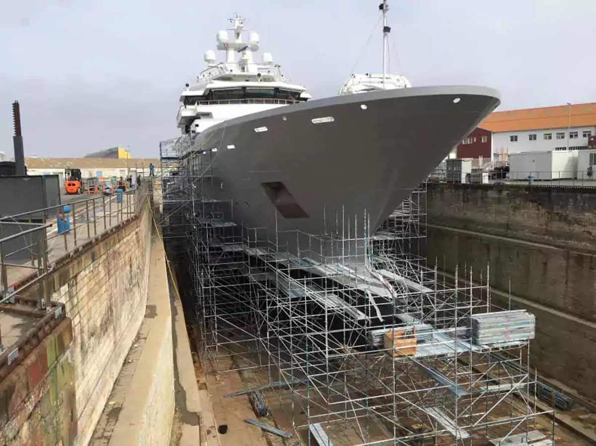 A yacht being refit at Atlantic Refit Center in France