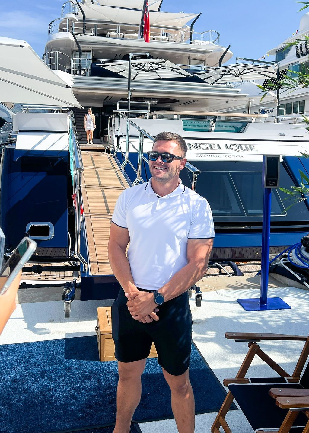Yachts and crew on the docks at the 2026 Monaco Yacht Show in Port Hercule, Monaco.