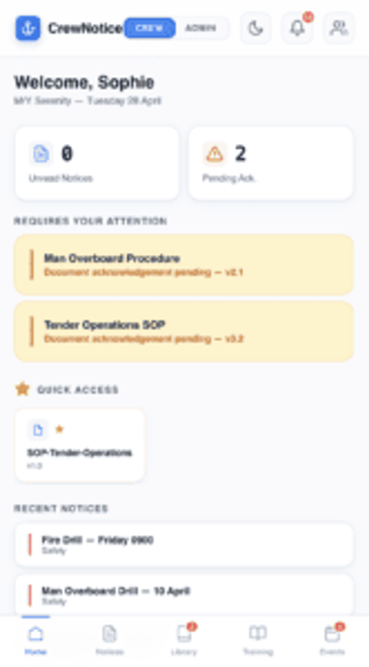 CrewNotice mobile home page