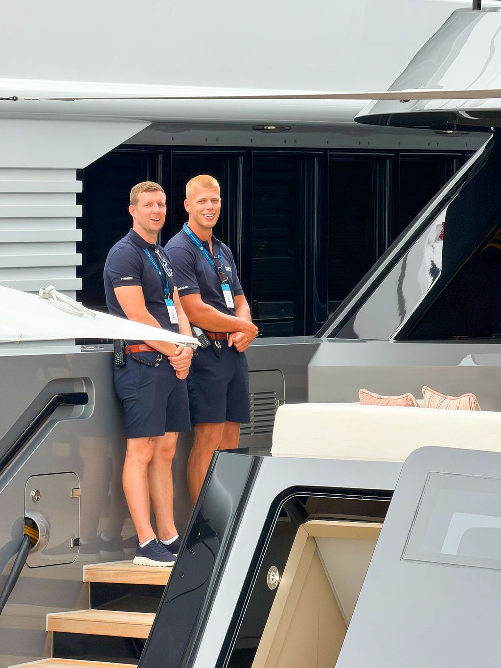 Yachts and crew on the docks at the 2026 Monaco Yacht Show in Port Hercule, Monaco.